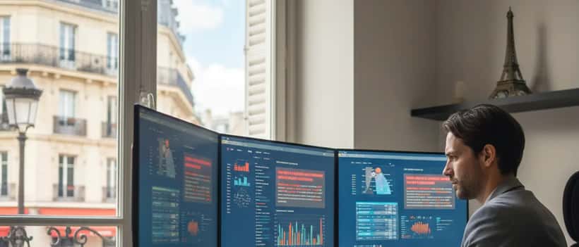 Professionnel IT français face à des alertes de fin de support sur ses écrans d'ordinateur