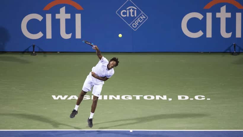 Gaël Monfils en action lors du Citi Open Tennis 2017