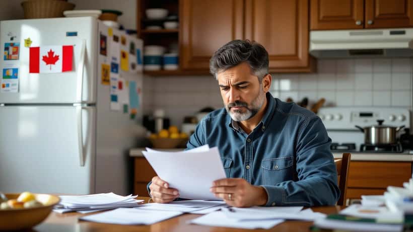 Homme afghan canadien consultant des documents d'immigration IRCC à Toronto en 2026