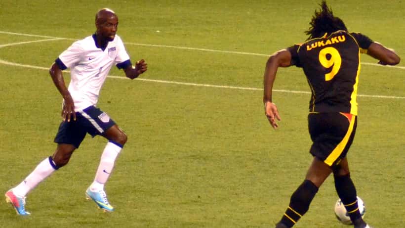 Romelu Lukaku in maglia della nazionale belga durante la partita USA vs Belgio