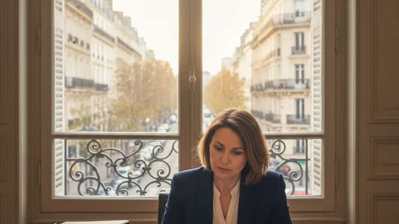 Avocate française examinant des contrats d'exportation dans un cabinet parisien face aux tarifs douaniers américains 2026