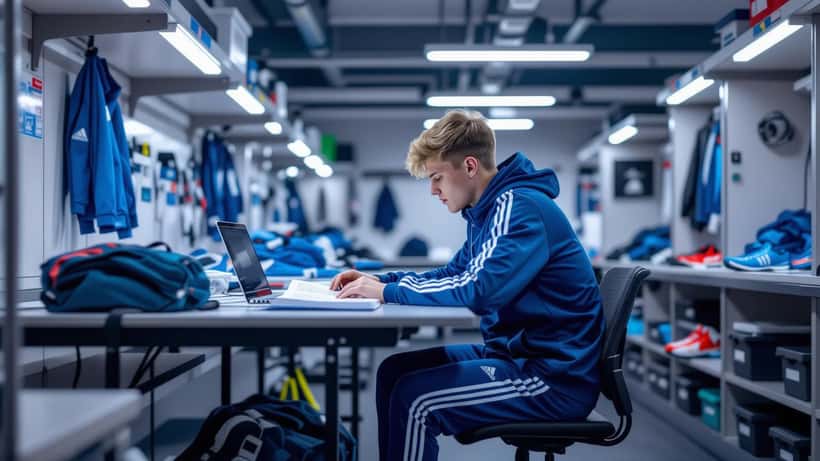 Ung fotballspiller studerer ved pult i treningsanlegg i Kristiansund