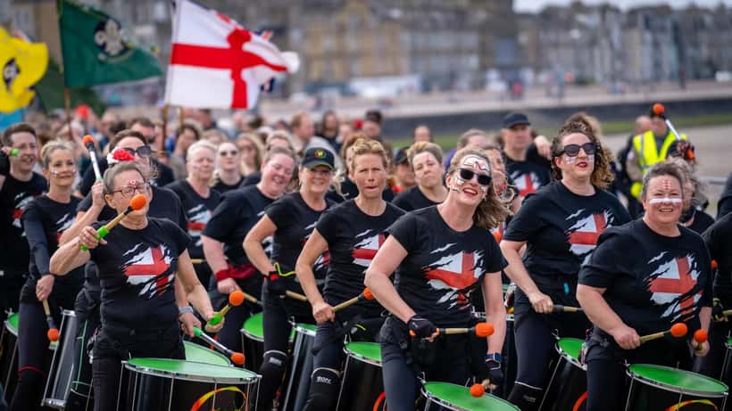 St George's Day celebrations in England with flags