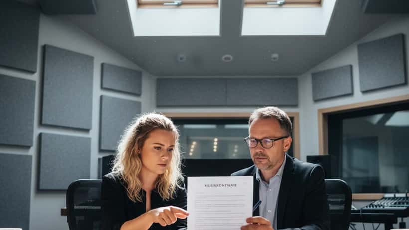 Ung norsk sanger gjennomgår musikkkontrakt med advokat i Oslo studio