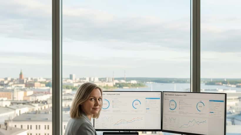 Suomalainen varainhoitoasiantuntija Helsinki-toimistossa tarkastelee eläkekarttoja