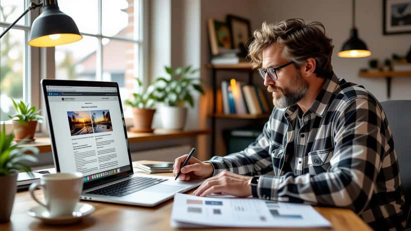 Man bekijkt cookietoestemming op nieuwswebsite op laptop met krant ernaast