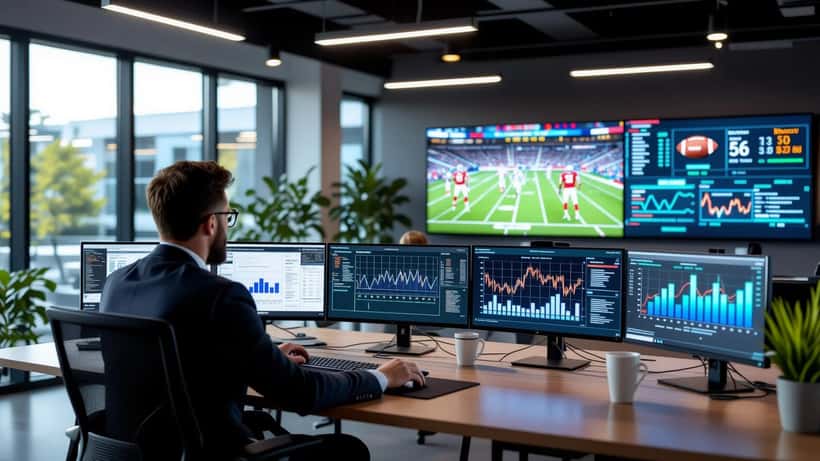 Sportsanalytiker arbejder med live fodbolddata og ekspertrådgivning i 2026