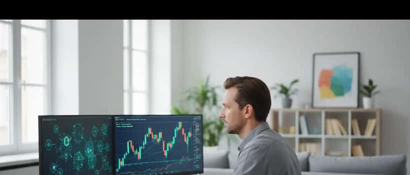 Consultant informatique analysant des données blockchain sur un écran en France