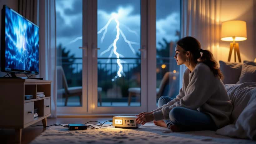 UK homeowner checking consumer unit after thunderstorm power cut