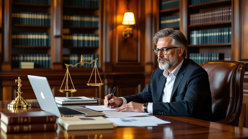 Sala do Tribunal de Cascais com ecrã de videoconferência e documentos judiciais durante julgamento de violência doméstica