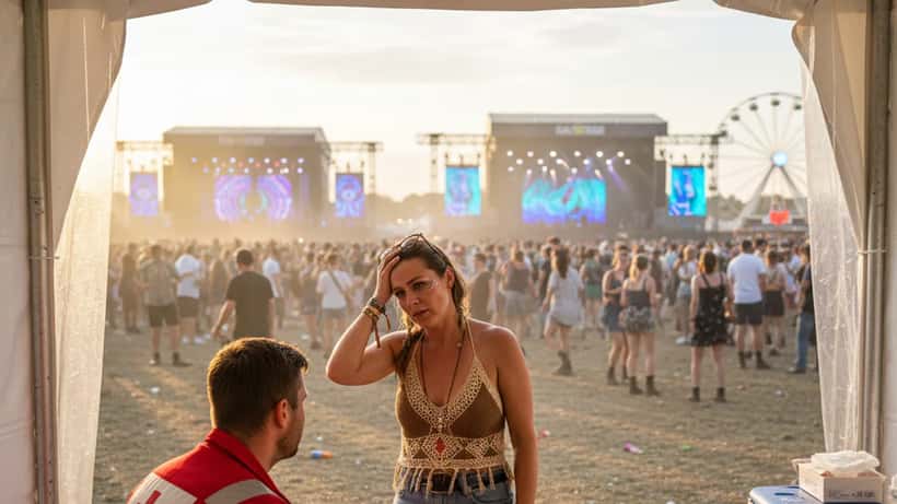 Vrouw die eerste hulp ontvangt op een muziekfestival in Nederland