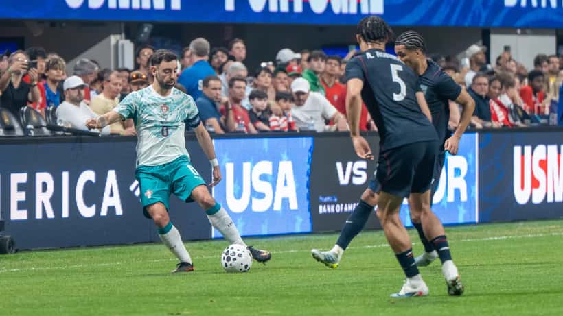 Bruno Fernandes playing for Portugal against USA in March 2026