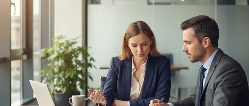 Femme consultant un avocat spécialisé en droit du travail dans un bureau parisien