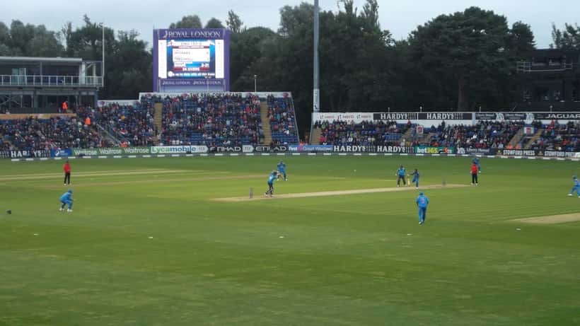 England vs India cricket match at SWALEC Stadium, Cardiff — players on field during the England-India T20 series 2026