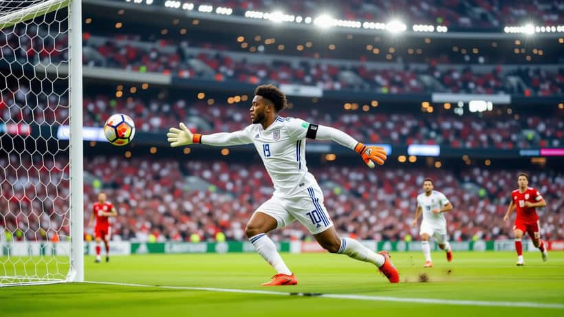 Monikulttuurinen jalkapallon maalivahti toiminnassa ammattilaisstadionilla WC 2026