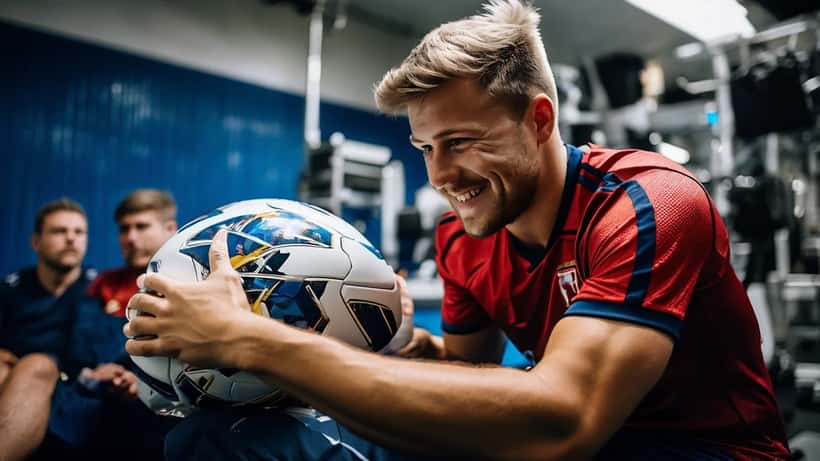 Junger Fußballspieler bei sportmedizinischer Behandlung einer Muskelverletzung in München