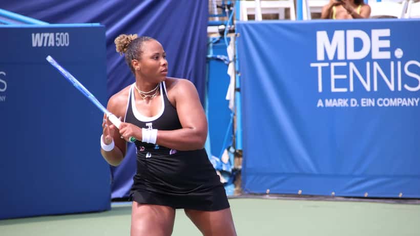 Taylor Townsend in action at the 2025 DC Open ahead of her Wimbledon 2026 campaign