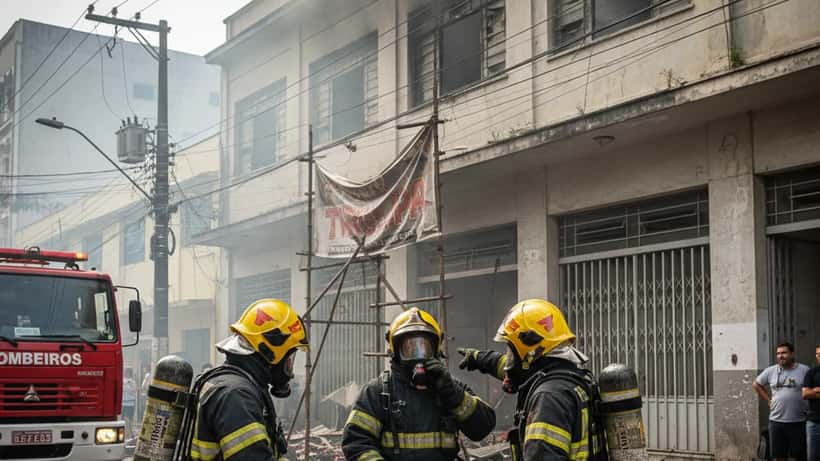 Bombeiros brasileiros se preparam para combater incêndio em estrutura urbana
