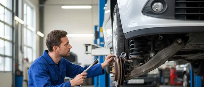Mécanicien professionnel inspectant la suspension d'une Renault Clio