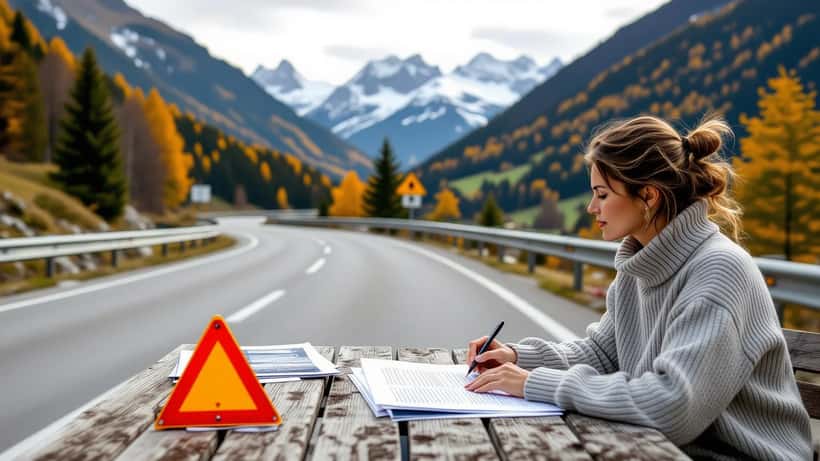 Route de montagne sinueuse dans le canton de Schwyz avec marques de freinage et glissières endommagées après un accident grave
