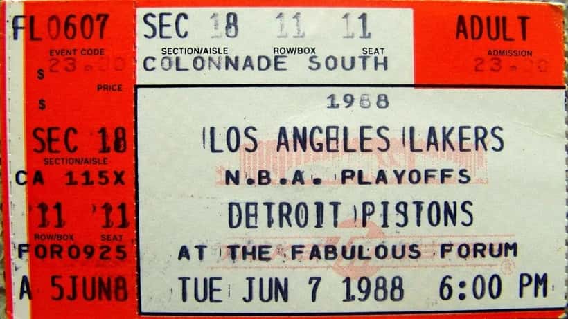 1988 NBA Finals playoff ticket stub from a Los Angeles Lakers game