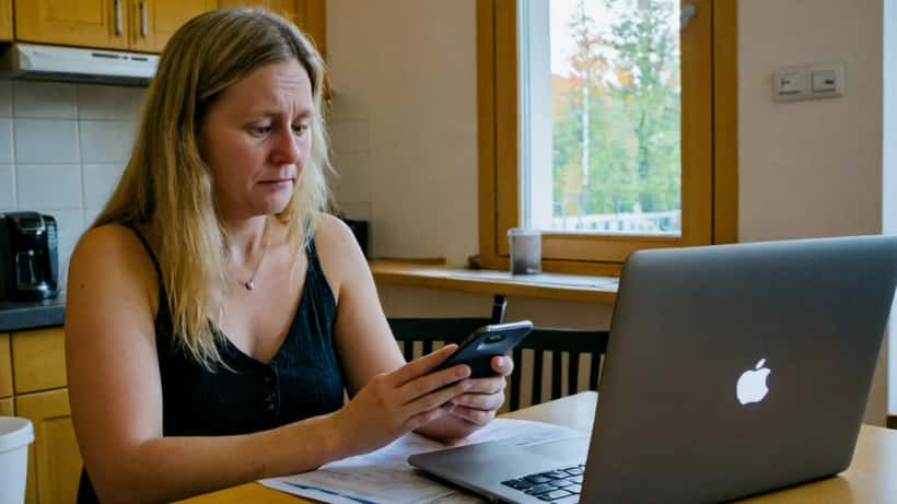 Norsk forbruker gjennomgår strømmetjenesteabonnement og faktura på kjøkkenet