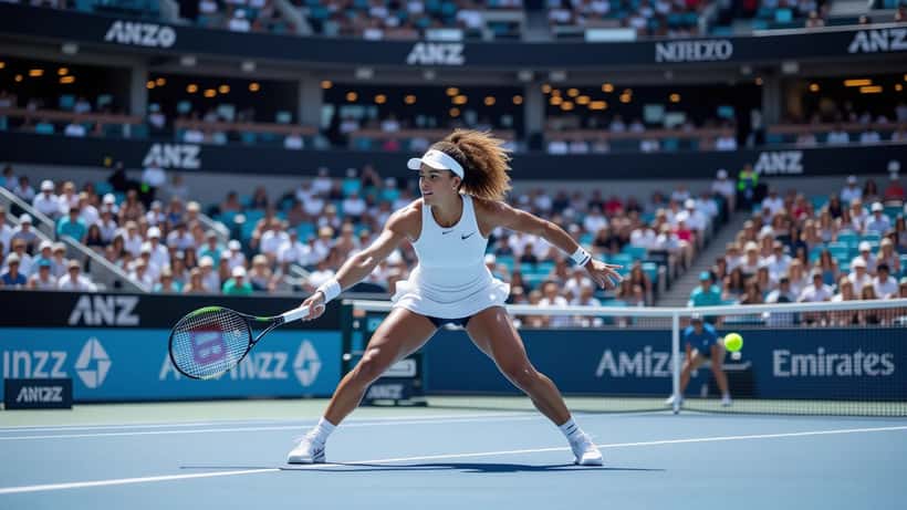 Karolína Muchová serving at the 2026 Australian Open during her wrist injury comeback