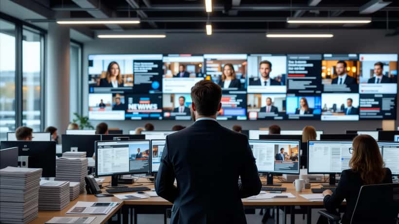 Journalistes dans une rédaction de presse, symbolisant la liberté éditoriale et les droits des employés dans les médias
