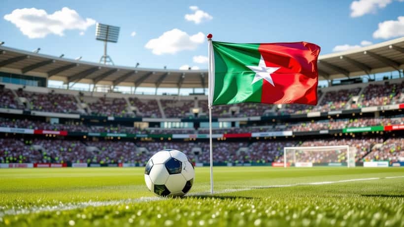 Tavolo da avvocato con contratto sportivo, pallone e bandiere di Marocco e Haiti
