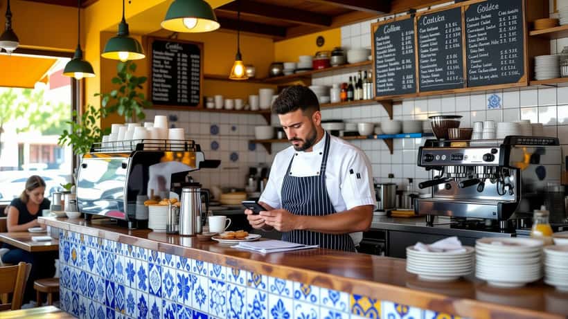 Dono de restaurante em Lisboa analisa avaliações falsas no Google Maps no smartphone