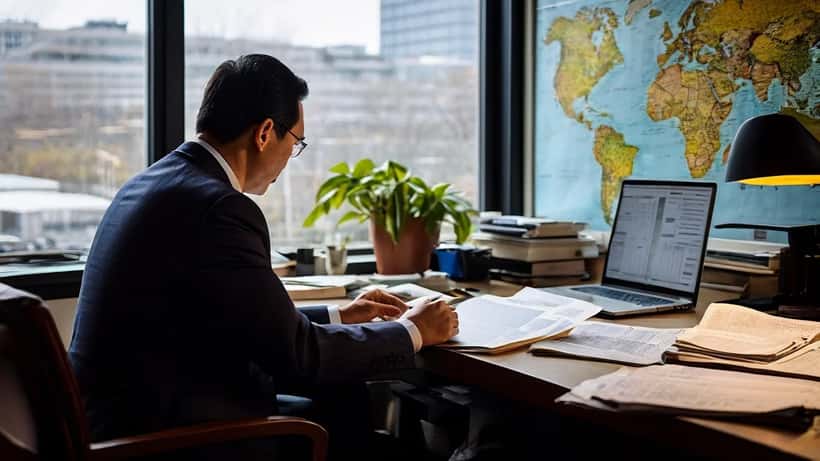 Avocat d'affaires à Montréal révisant des documents de conformité aux sanctions internationales
