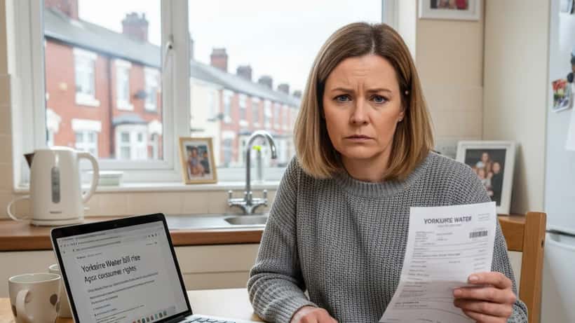 Yorkshire resident reviewing water bill documents at home in Sheffield, April 2026