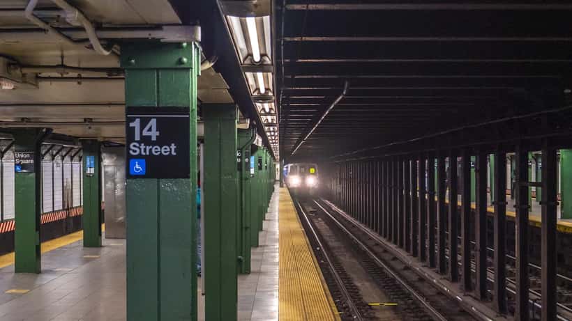 New York City subway station southbound platform showing platform edge and tracks