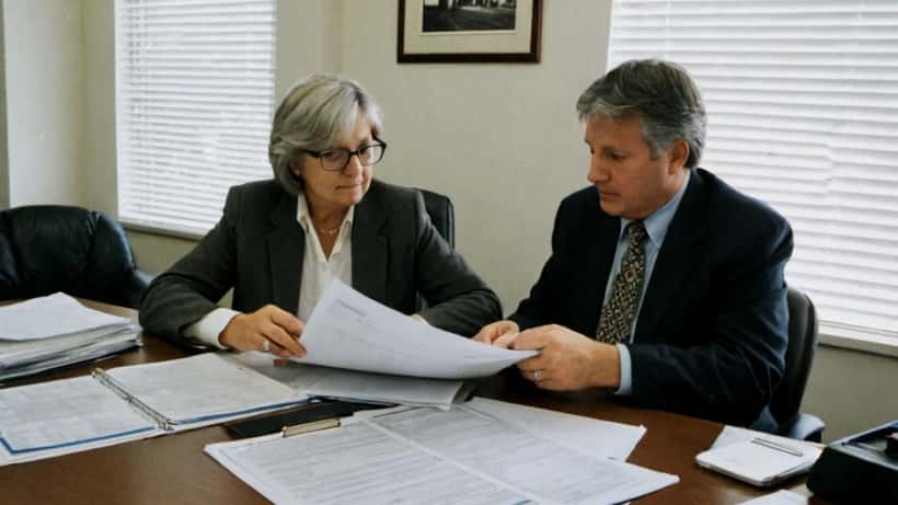 Canadian wealth advisor reviewing estate planning documents with a client in a Toronto office setting