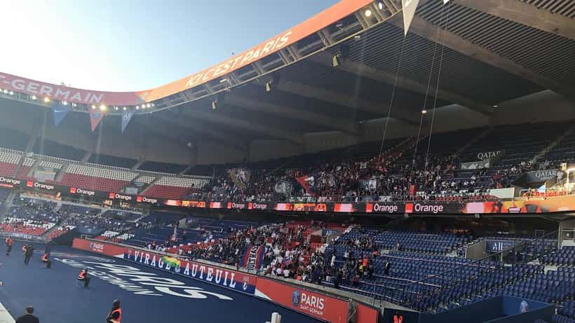 Paris Saint-Germain players in action at Parc des Princes stadium during a Ligue 1 match