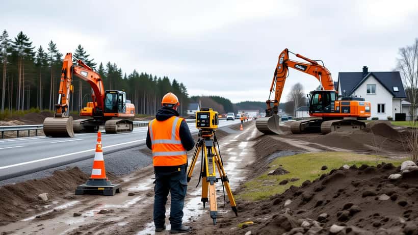 Landinspektør ved motorvejsudvidelse langs E20 tæt på private ejendomme og haver
