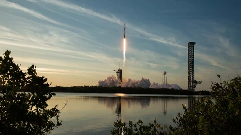 SpaceX Falcon 9 rocket launch carrying Dragon spacecraft, NASA Crew-10 mission