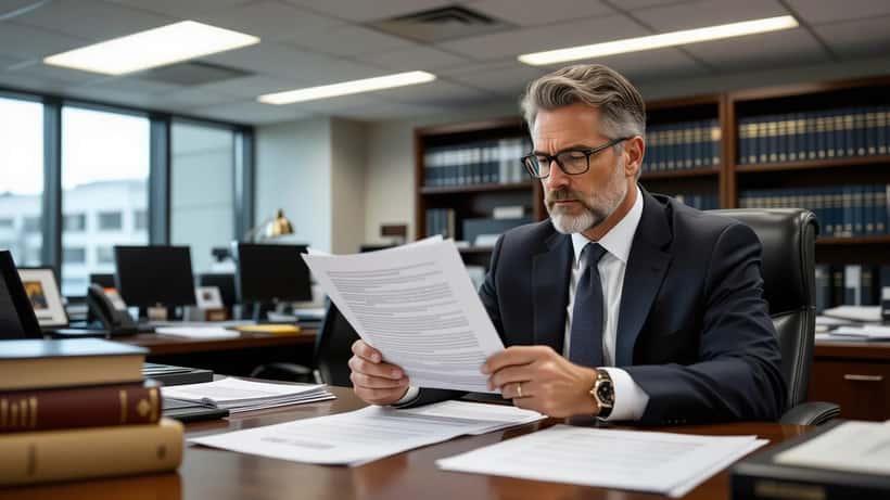 Attorney reviewing DOJ Office of Legal Counsel memo on executive privilege in Washington D.C. law office