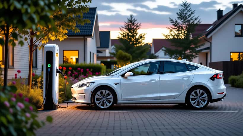 Polestar elbil med V2X-ladestation foran dansk parcelhus