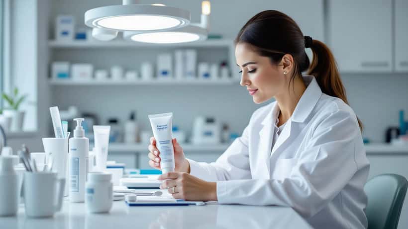 Zahnärztin hält Premium-Zahnpasta in moderner Zahnarztpraxis, artem oral care Höhle der Löwen 2026