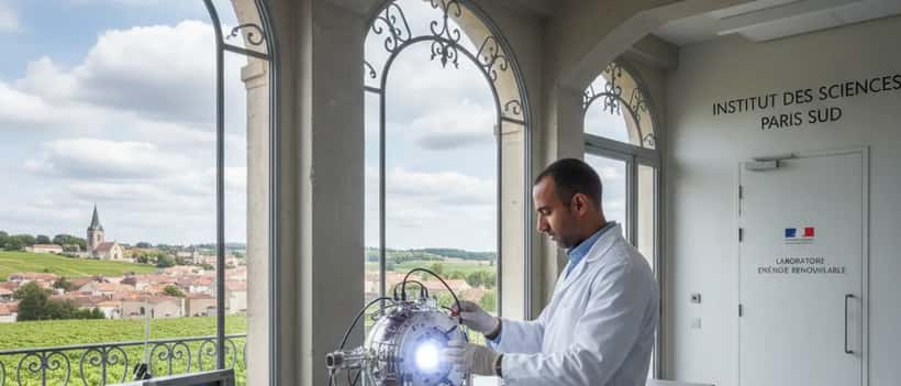 Scienziato italiano in laboratorio che lavora con un prototipo di reattore a energia nucleare leggera