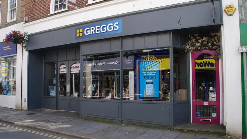 Greggs bakery shop front on St Nicholas Street in Truro, Cornwall