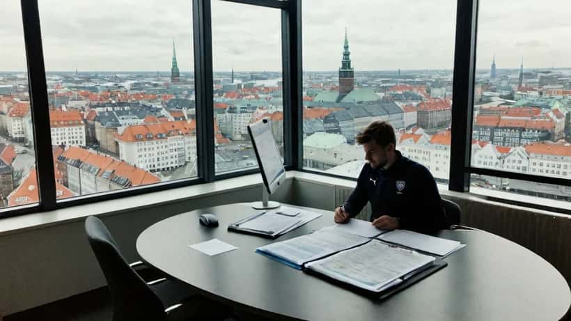 Fodboldspiller og finansiel rådgiver gennemgår kontrakt og investeringsplan