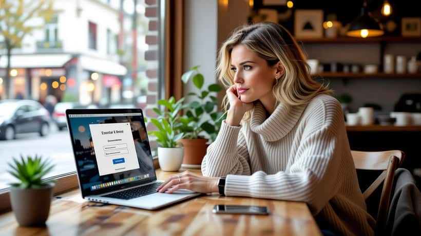 Commerçante suisse bloquée devant l'écran de connexion Facebook en erreur dans sa boutique