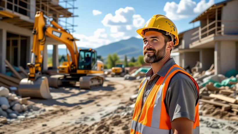Lavoratore edile all'aperto durante un'ondata di caldo estivo in Italia