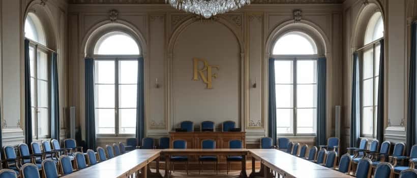 Salle de commission d'enquête parlementaire française, ambiance juridique formelle