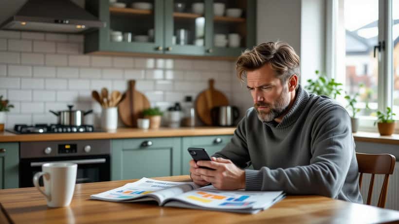 Person som scrollar igenom svenska opinionsmätningar på mobil, stressad inför riksdagsvalet 13 september 2026
