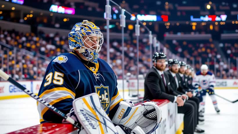 NHL-keeper i full utrustning under match i stor arena