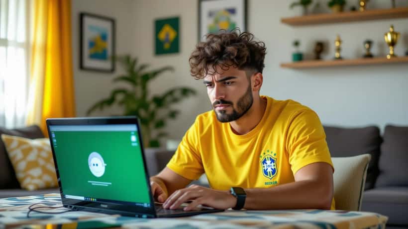 Torcedor brasileiro frustrado com transmissão da CazéTV falhando durante jogo da Copa 2026
