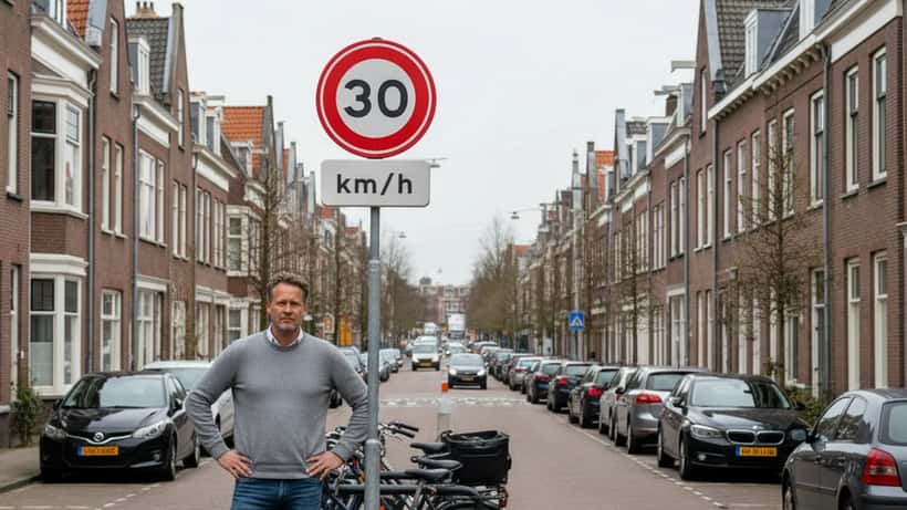 Bewoner kijkt gefrustreerd naar sluipverkeer door zijn woonstraat in Groningen